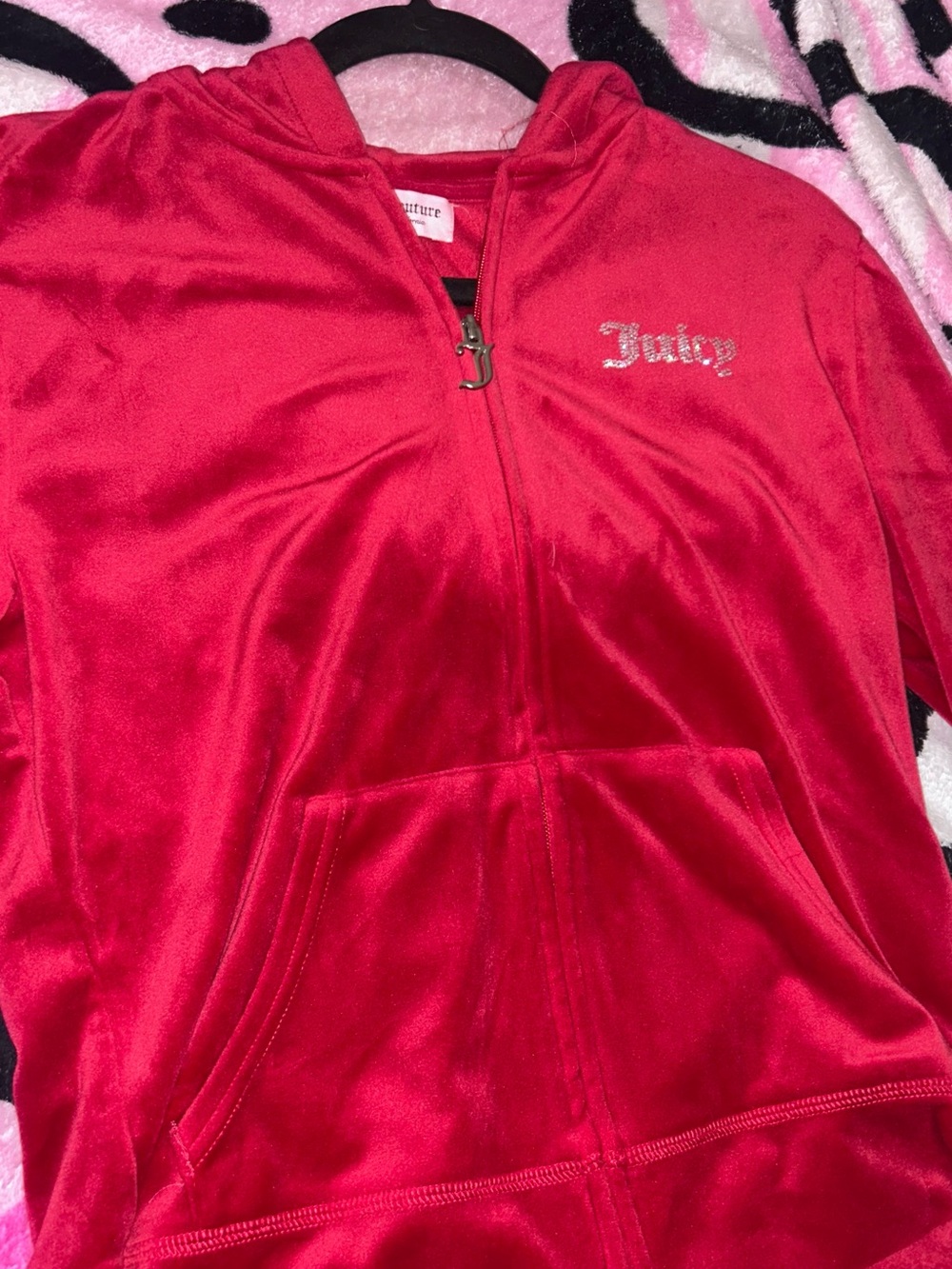Juicy Couture Kids Velour Zip Hoodie - Hot Pink with Rhinestone Logo